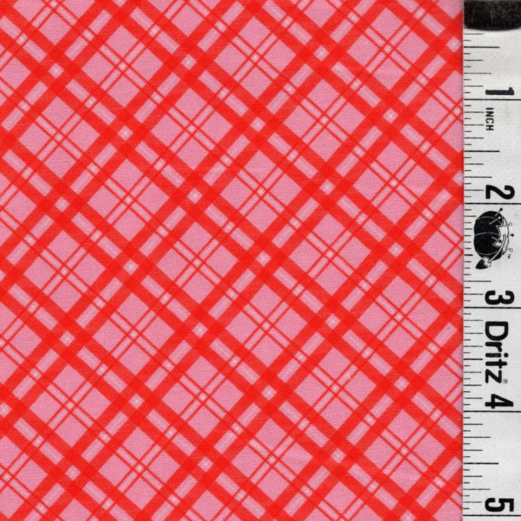 END OF BOLT 665 My Fabric Addiction Pink Red Plaid Fabric background 100% cotton quilting fabric
