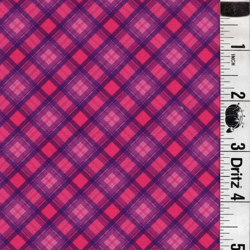 END OF BOLT 719 Pink Purple Plaid Fabric background 100% cotton quilting fabric