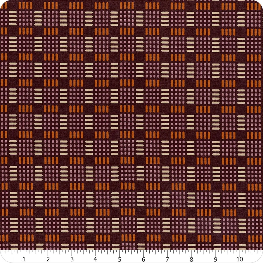 Geometry Parallel Eggplant backing by Ruby Star for Plaidy Cakes quilt, 4 yards