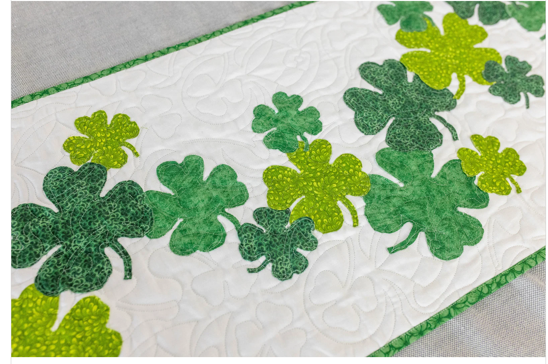 Sham-rockin St Patricks day 16 X 60 Table Runner Quilt Kit Fabric Pattern Binding Backing ALL PRE CUT shamrocks beginner