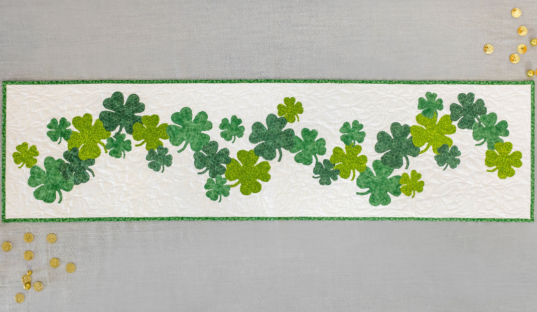 Sham-rockin St Patricks day 16 X 60 Table Runner Quilt Kit Fabric Pattern Binding Backing ALL PRE CUT shamrocks beginner