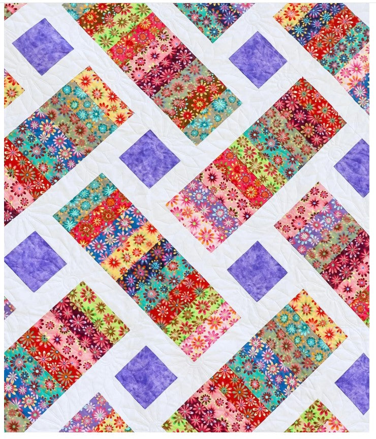 Crazy Daisy Quilt Kit Fabric Pattern and Binding and backing Included ALL PRE CUT Iris pattern Kitchen table quilts 59 X 69 Beginner