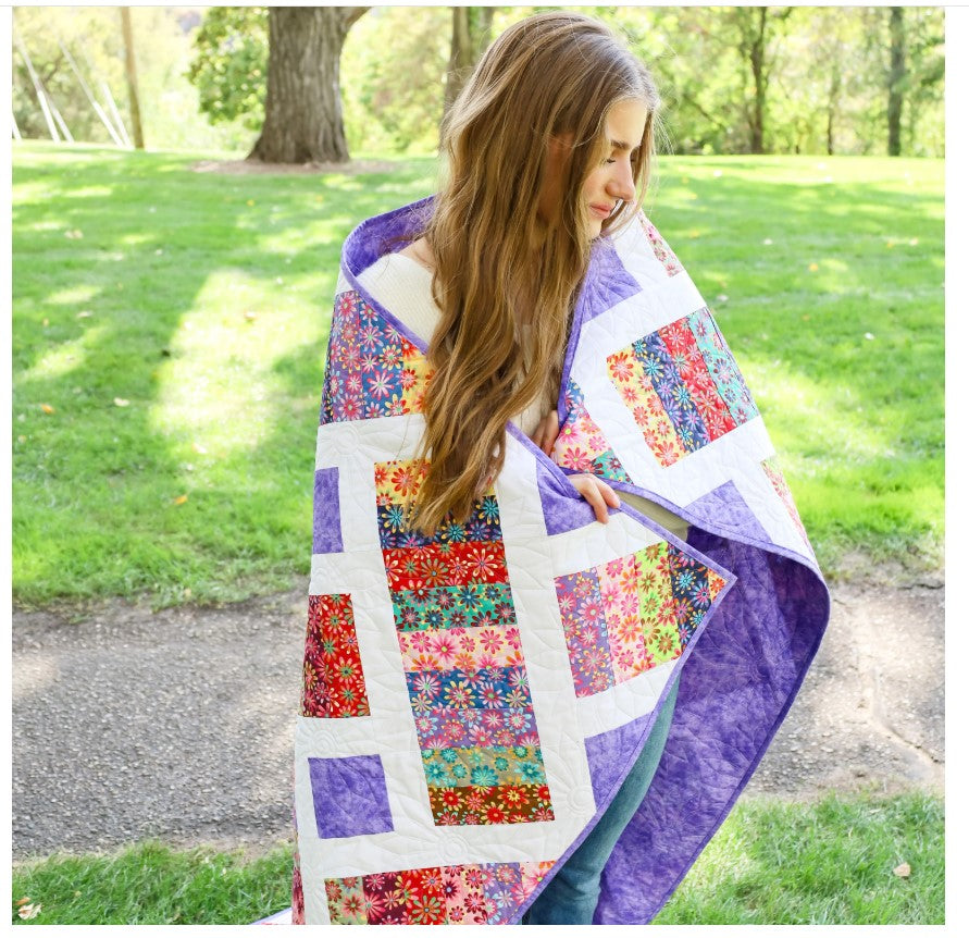 Crazy Daisy Quilt Kit Fabric Pattern and Binding and backing Included ALL PRE CUT Iris pattern Kitchen table quilts 59 X 69 Beginner