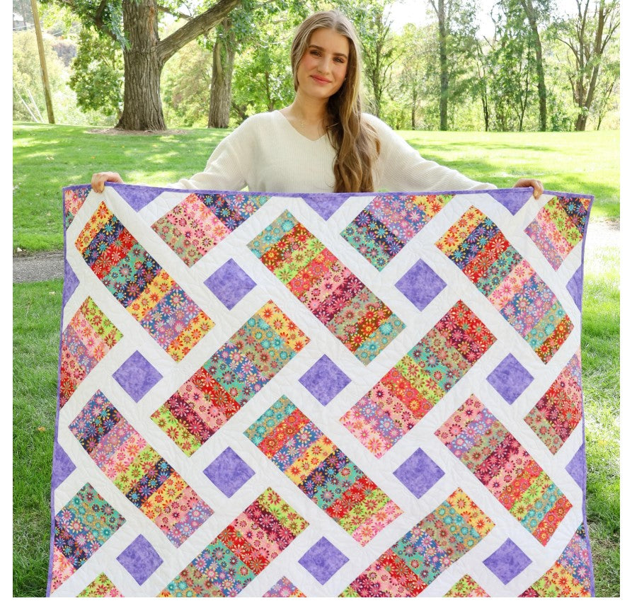 Crazy Daisy Quilt Kit Fabric Pattern and Binding and backing Included ALL PRE CUT Iris pattern Kitchen table quilts 59 X 69 Beginner