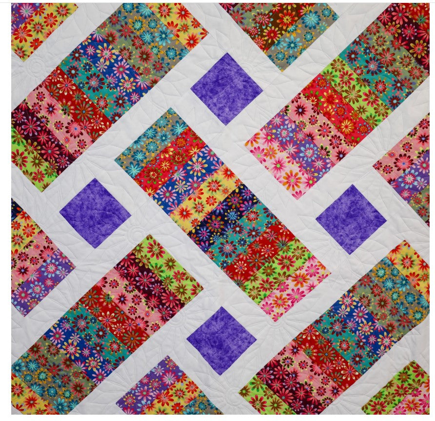 Crazy Daisy Quilt Kit Fabric Pattern and Binding and backing Included ALL PRE CUT Iris pattern Kitchen table quilts 59 X 69 Beginner