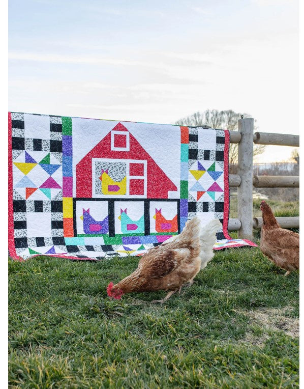 Funky Chickens Pre-Cut Ready-To-Sew Quilt Kit Fabric Pattern and Binding Included ALL PRE CUT 74 X 74 Backing included