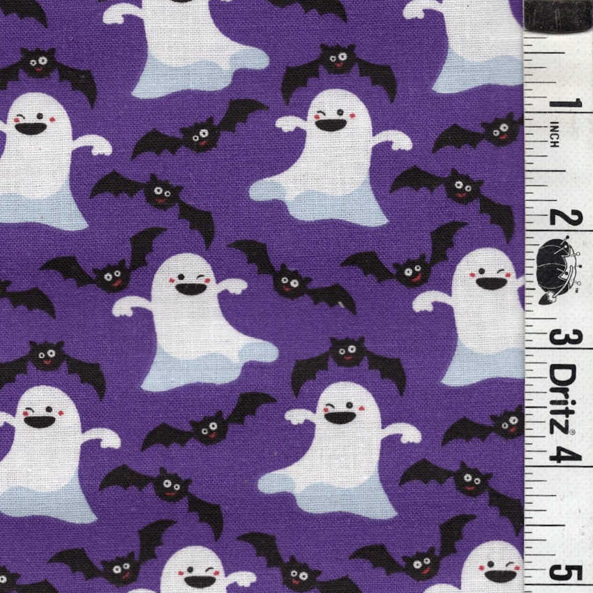 END OF BOLT 788 Bats Ghosts Halloween on Purple background 100% cotton quilting fabric