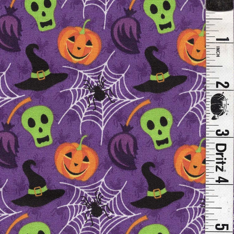 END OF BOLT 696 Halloween pumpkins monsters spiders Fabric background 100% cotton quilting fabric