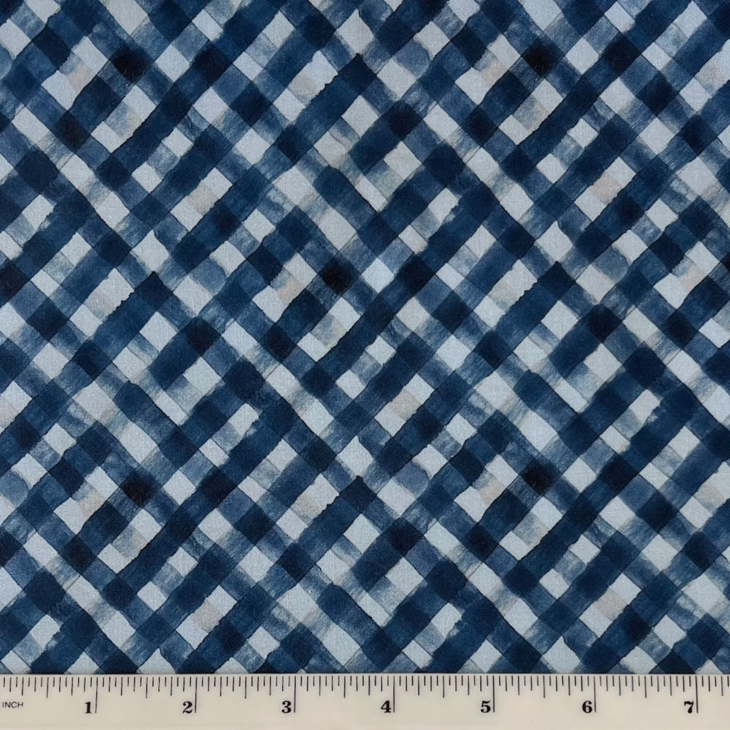 Blue Gingham Print Backing for Snowman Brick kit, 4 yards
