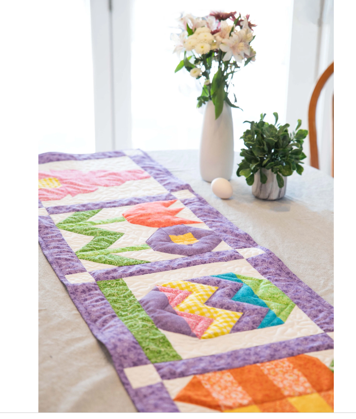 Signs of Spring Easter Bunny Easter Egg Table Runner Quilt Kit Fabric Pattern Binding Backing ALL PRE CUT 16" X 60"