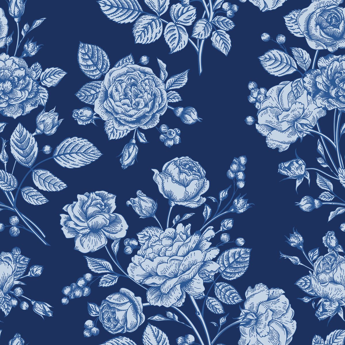 Porcelain Stars Gorgeous Blue Floral Backing 5 yards