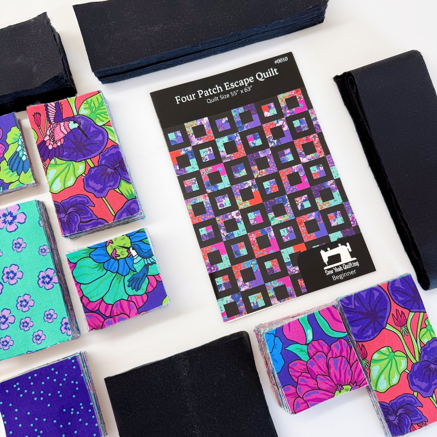 Four Patch Escape Precut Quilt Kit Featuring Botanic Blast Fabric