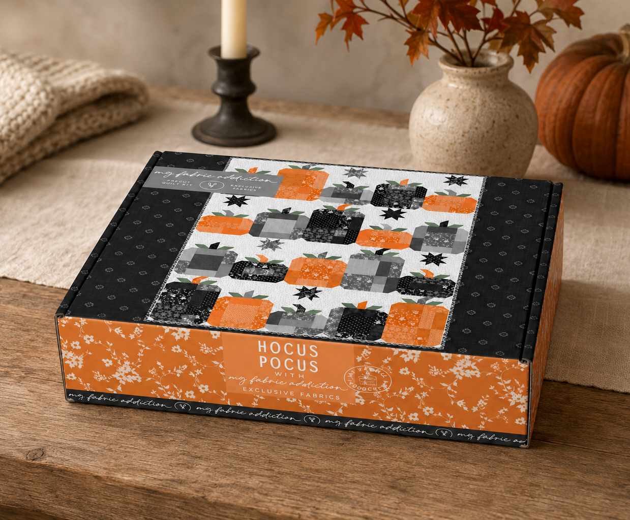 Hocus Pocus Pre-Cut Quilt Kit by the Pattern Basket Featuring Midnight Harvest Fabric