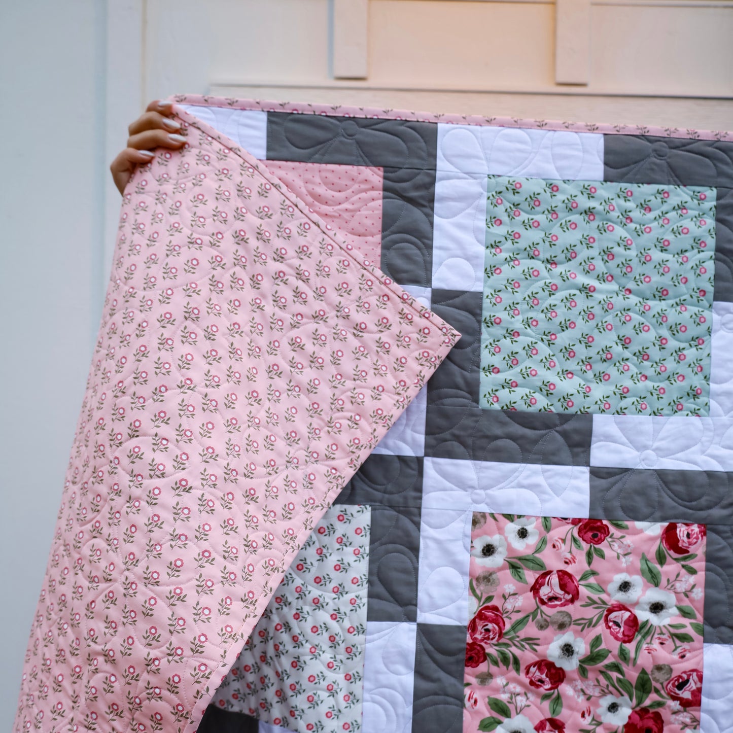 Iconic Quilt Sample Featuring Moda Lovestruck Fabric, 78" x 78"