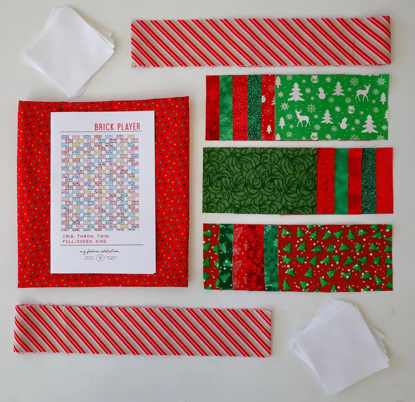 Brick Merry Christmas Quilt Kit Fabric Pattern and Binding and backing Included ALL PRE CUT easy beginner