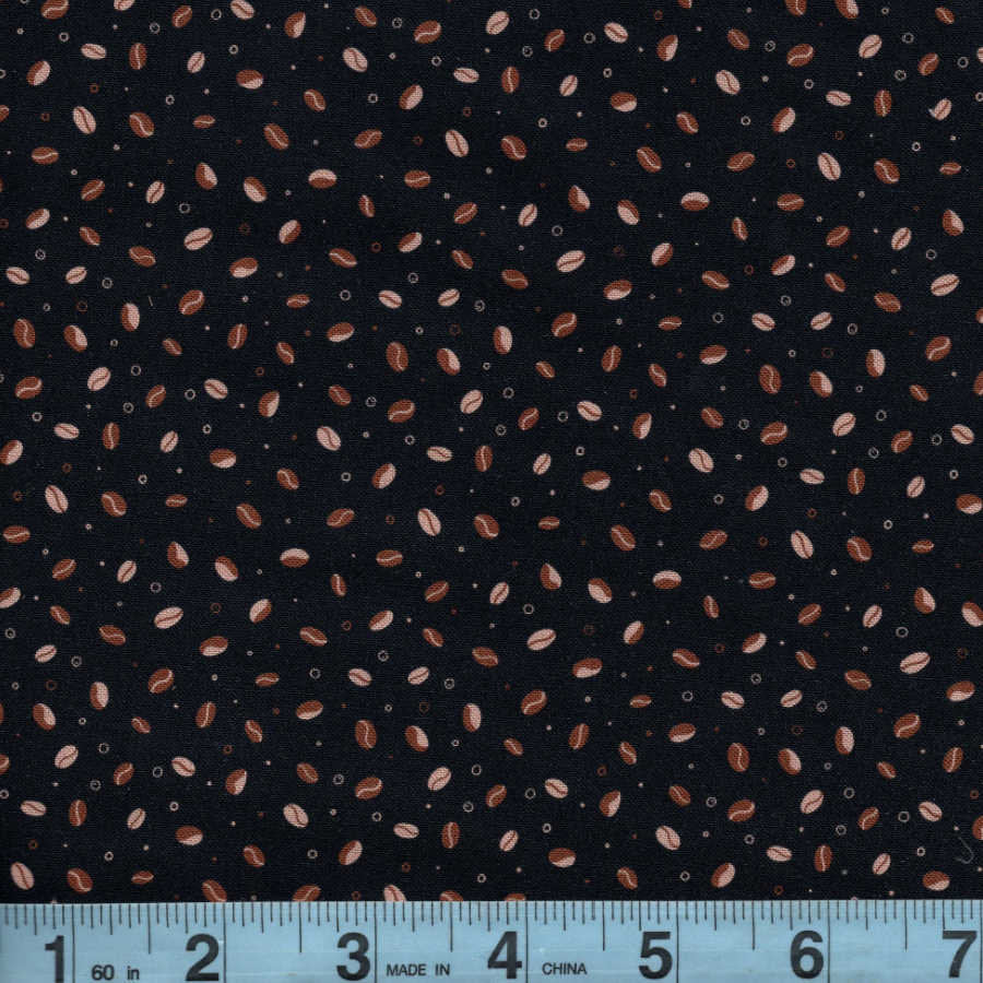 END OF BOLT 05 Tiny Coffee Beans on Black Background 100% cotton quilting fabric