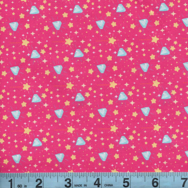 ENDOFBOLT86 Fairy Gems Stars and Diamonds on Hot pink Background 100% cotton quilting fabric