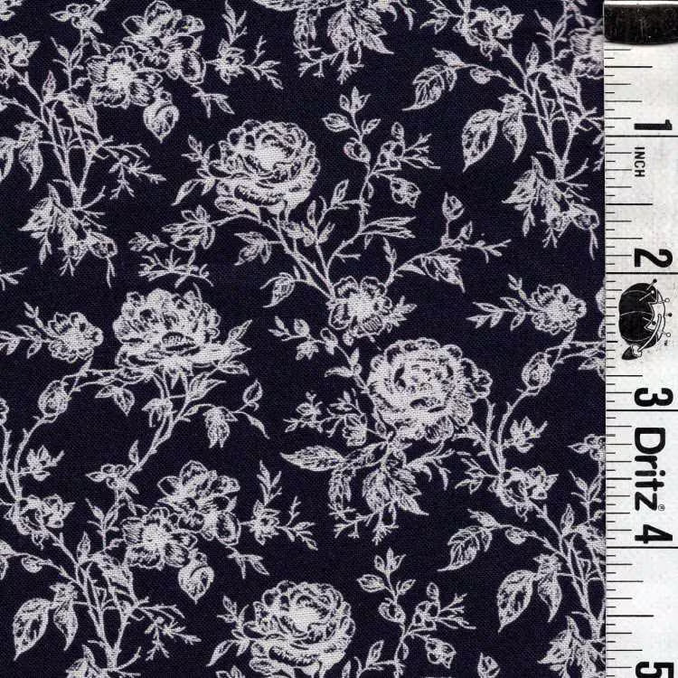 ENDOFBOLT76 Beautiful Beige Roses on Dark Navy Background 100% cotton quilting fabric