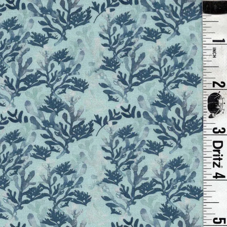 Teal Coral Floral on Sage Background End of Bolt 2 yard remnant 100% cotton quilting fabric