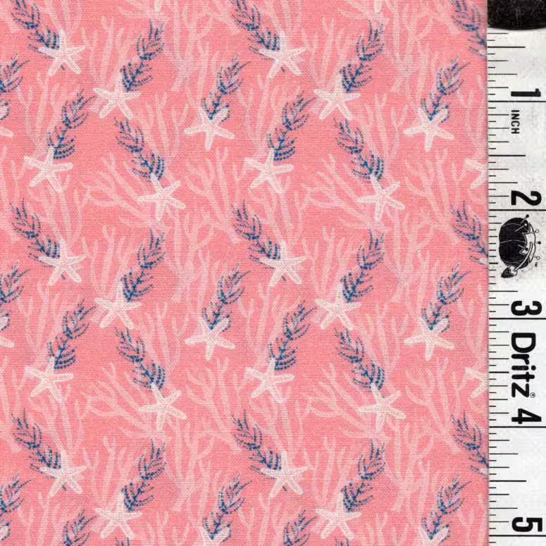 Starfish Reef on coral background End of Bolt 3 yard 17 inch remnant 100% cotton quilting fabric