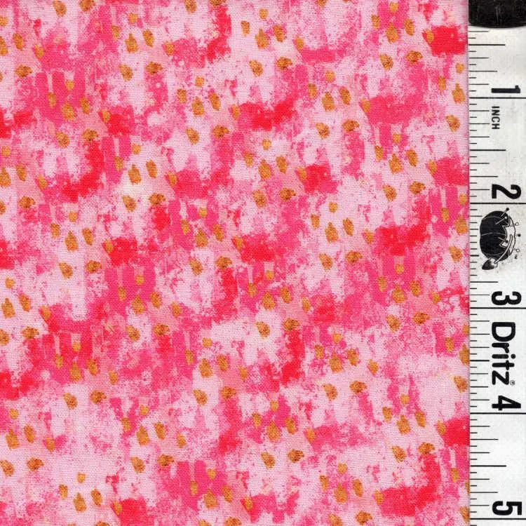 END OF BOLT 18 Hot pink with gold accents pink background basic 100% cotton quilting fabric