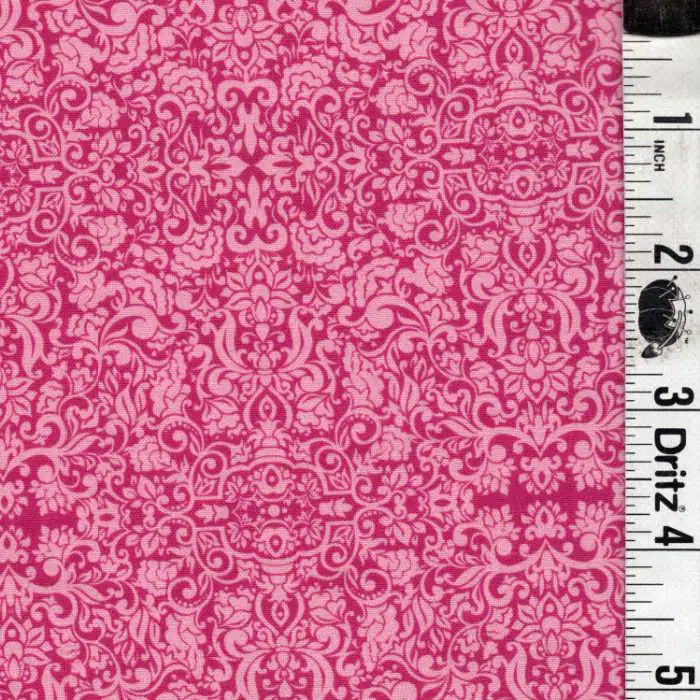 END OF BOLT 21 Pink Damask on Hot pink background basic 100% cotton quilting fabric