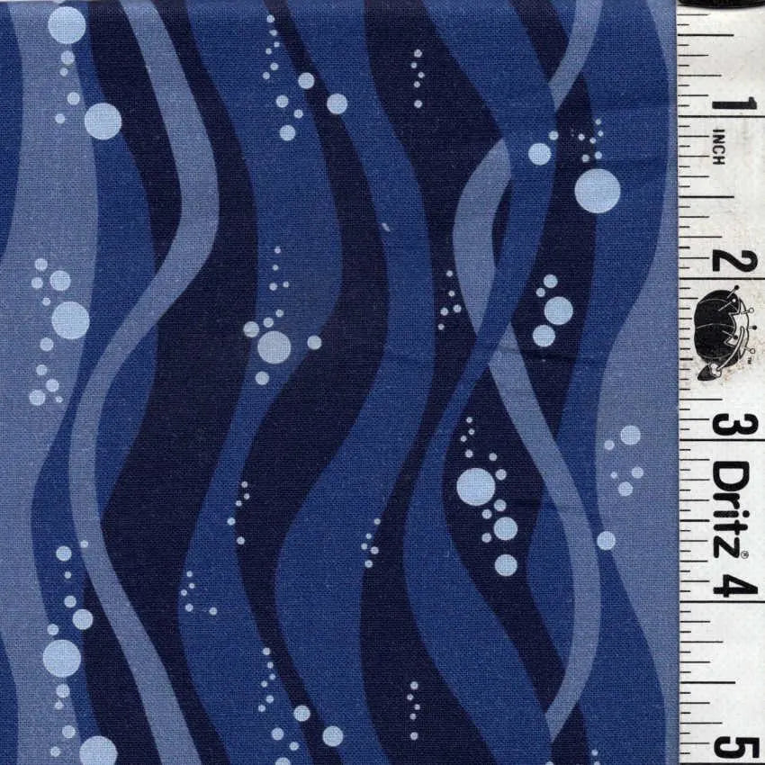 Bubbles and Waves Navy background Quilt Fabric END OF BOLT 1 yard 22 inch remnant Basic 100% cotton quilting fabric
