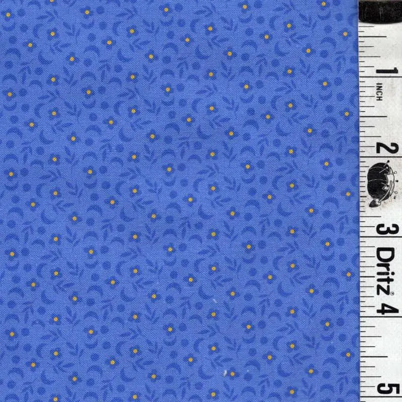 Adorable tiny yellow flowers on periwinkle End of Bolt Remnant 2 yards 22 inch piece, 100 percent cotton quilting fabric