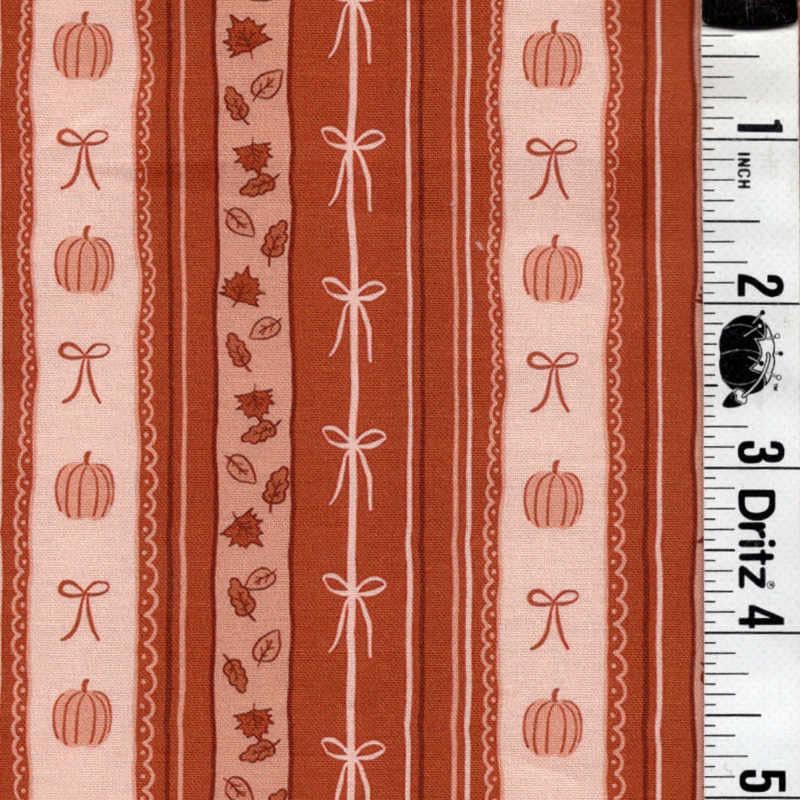 END OF BOLT 02 Tiny Bows and pumpkin stripe beige background Basic 100% cotton quilting fabric