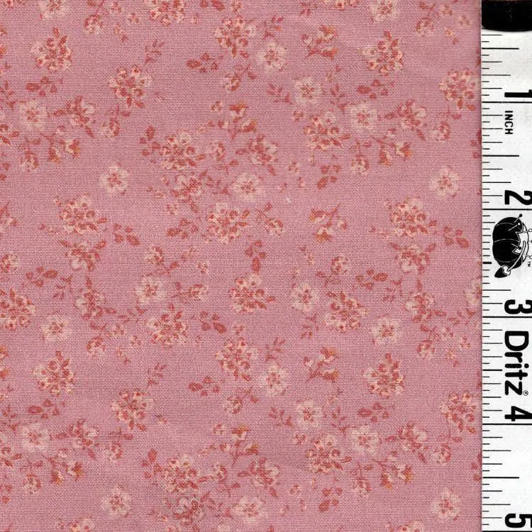 END OF BOLT 08 Adorable tiny flowers vintage cream on mauve background 100% cotton quilting fabric