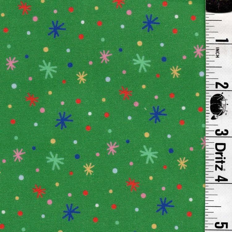 ENDOFBOLT85 Christmas Confetti on green background basic 100% cotton quilting fabric