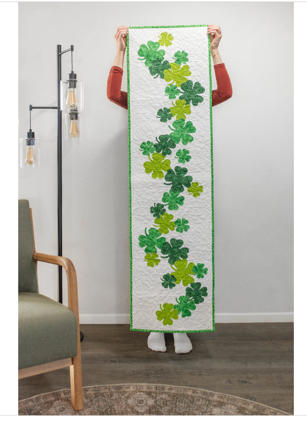 Sham-rockin St Patricks day 16 X 60 Table Runner Quilt Kit Fabric Pattern Binding Backing ALL PRE CUT shamrocks beginner