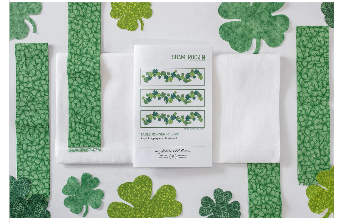 Sham-rockin St Patricks day 16 X 60 Table Runner Quilt Kit Fabric Pattern Binding Backing ALL PRE CUT shamrocks beginner