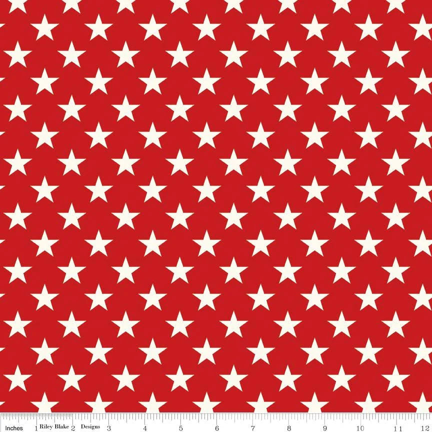 White Stars on Red Background End of Bolt 1 yard remnant 100% cotton quilting fabric