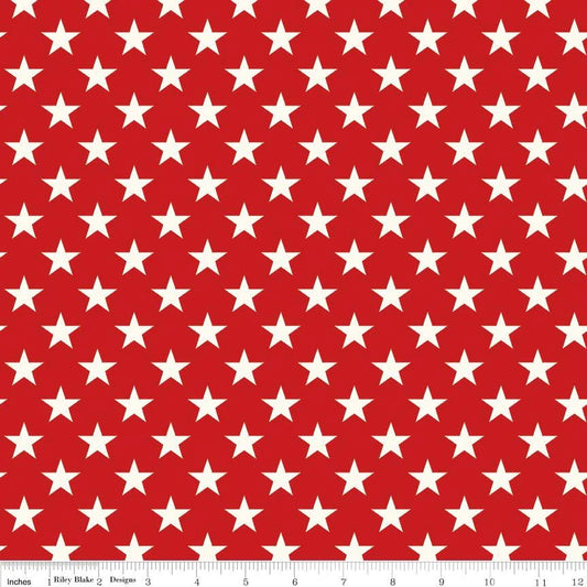 White Stars on Red Background End of Bolt 1 yard remnant 100% cotton quilting fabric
