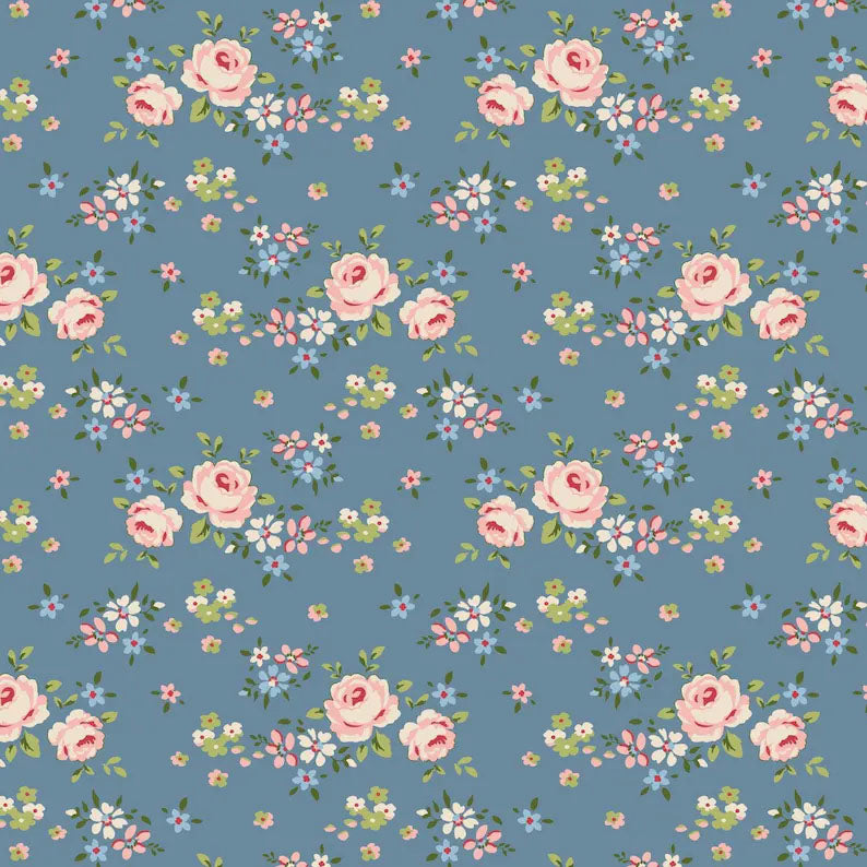 END OF BOLT 1079 Tilda Gracie Blue 130129 blue background 100% cotton quilting fabric