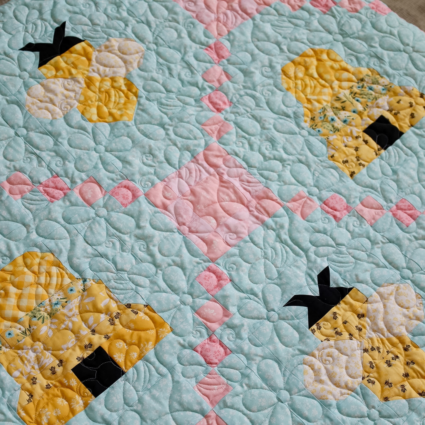 Honeycomb Bliss Pre Cut Quilt Kit Ft. New Sunny Bee Fabric | 60" x 72" | Custom Plushmere available