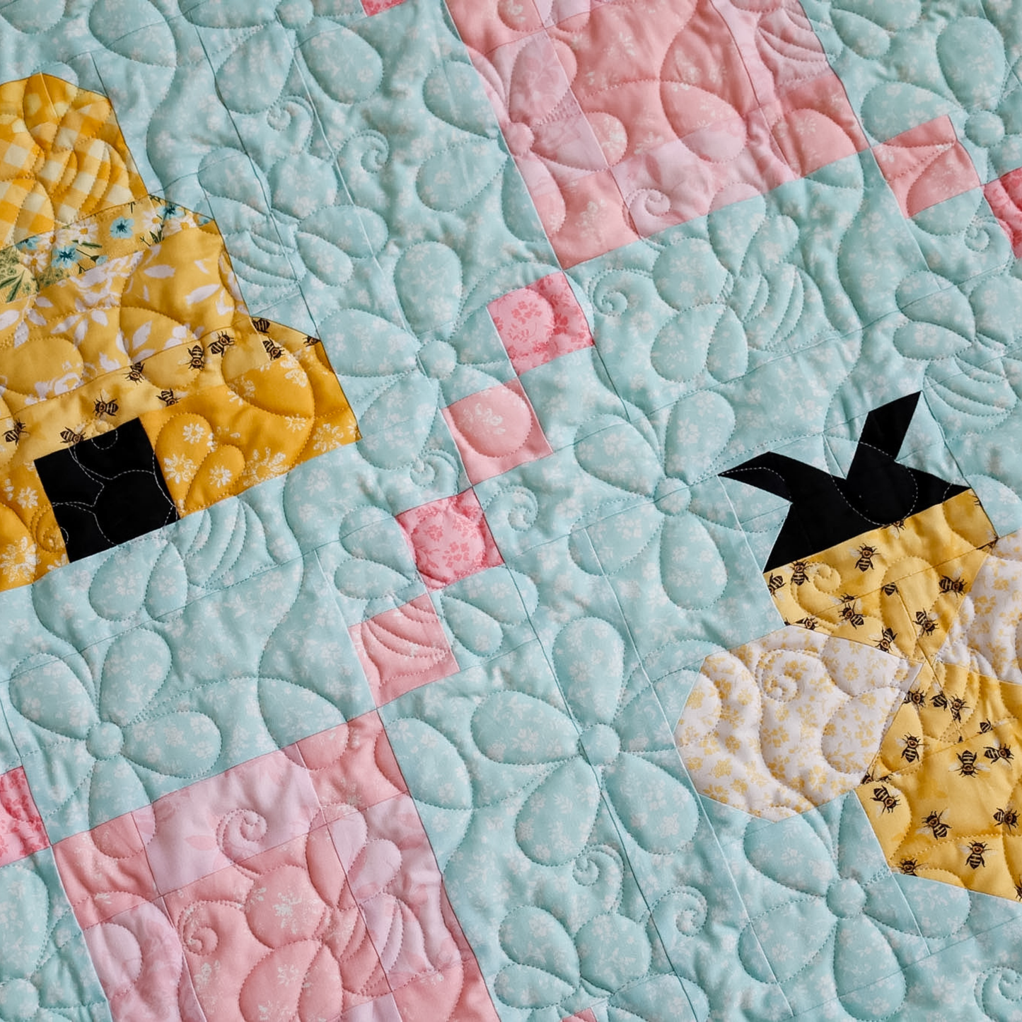 Honeycomb Bliss Pre Cut Quilt Kit Ft. New Sunny Bee Fabric | 60" x 72" | Custom Plushmere available