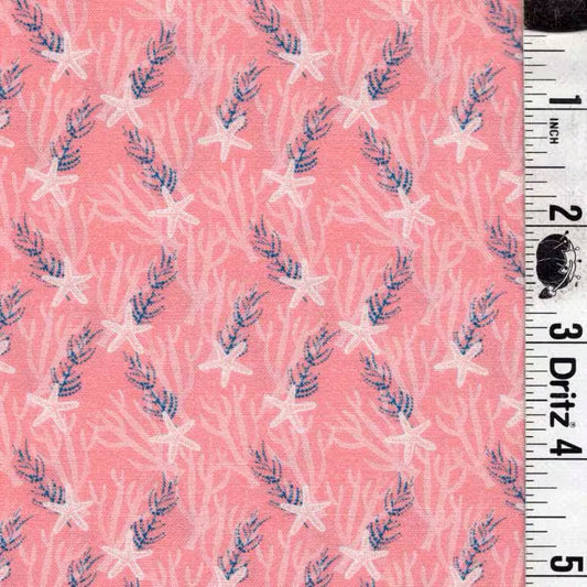 END OF BOLT 283 My Fabric Addiction coral starfish background 100% cotton quilting fabric
