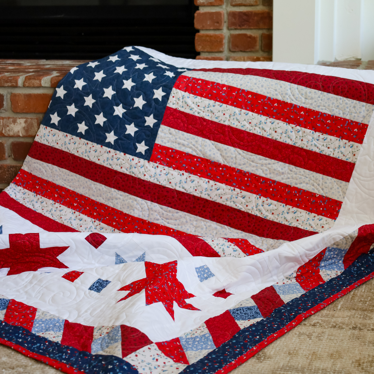 Freedom Song   Sew-Ready Quilt Kit Featuring Stunning New Red White and Blue Fabrics 61" X 75"
