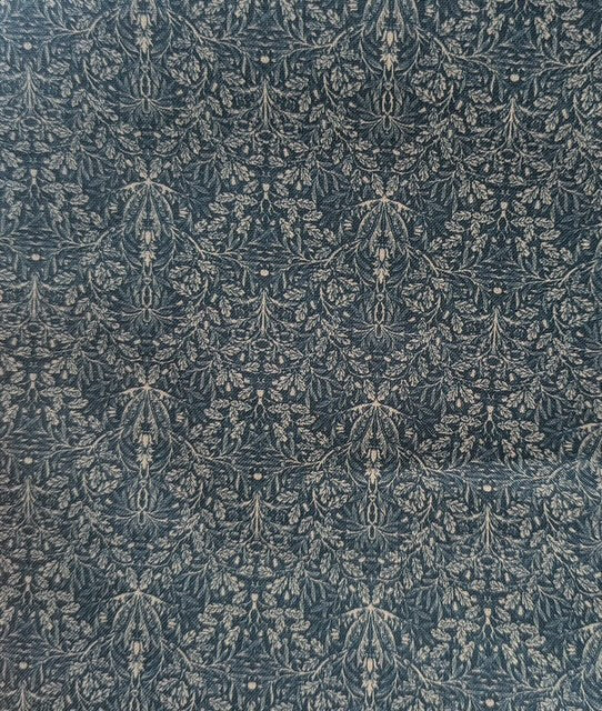 White Leaf Design on Teal Background End of Bolt 2 yard 20 inch remnant 100% cotton quilting fabric