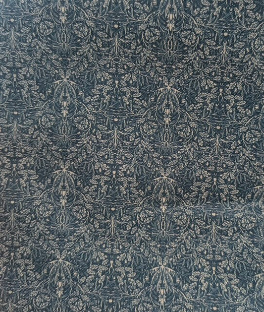 White Leaf Design on Teal Background End of Bolt 2 yard 20 inch remnant 100% cotton quilting fabric