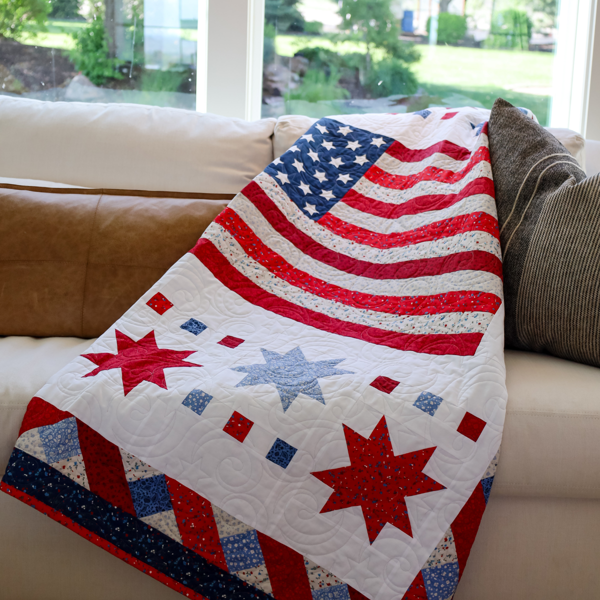 Freedom Song   Sew-Ready Quilt Kit Featuring Stunning New Red White and Blue Fabrics 61" X 75"