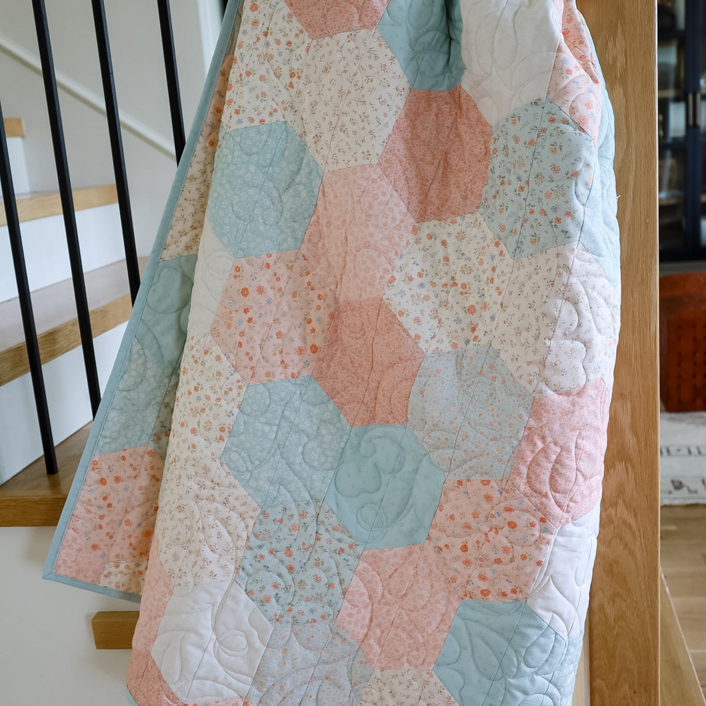 French Countryside Pre-Cut Quilt Kit  Featuring our new Cottage Florals fabric- Hexigons Made Easy