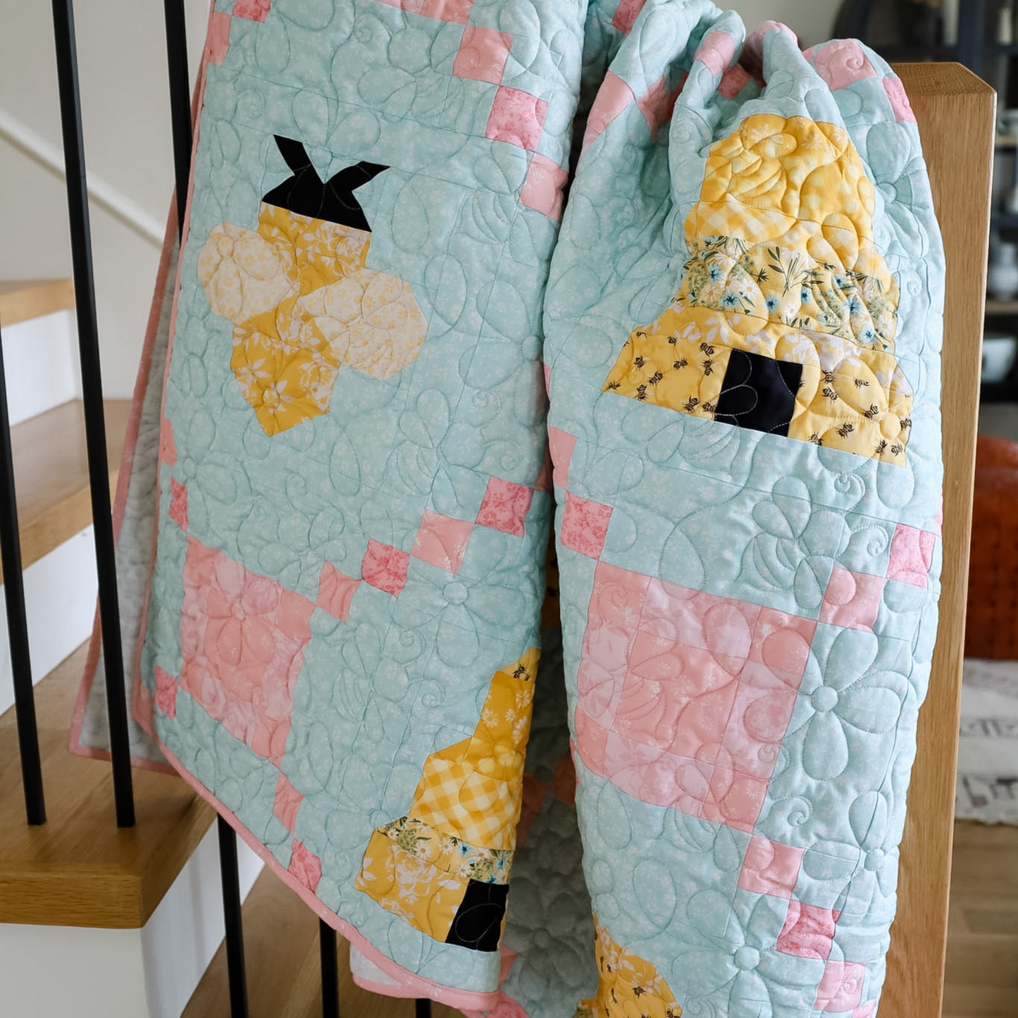 Honeycomb Bliss Pre Cut Quilt Kit Ft. New Sunny Bee Fabric | 60" x 72" | Custom Plushmere available