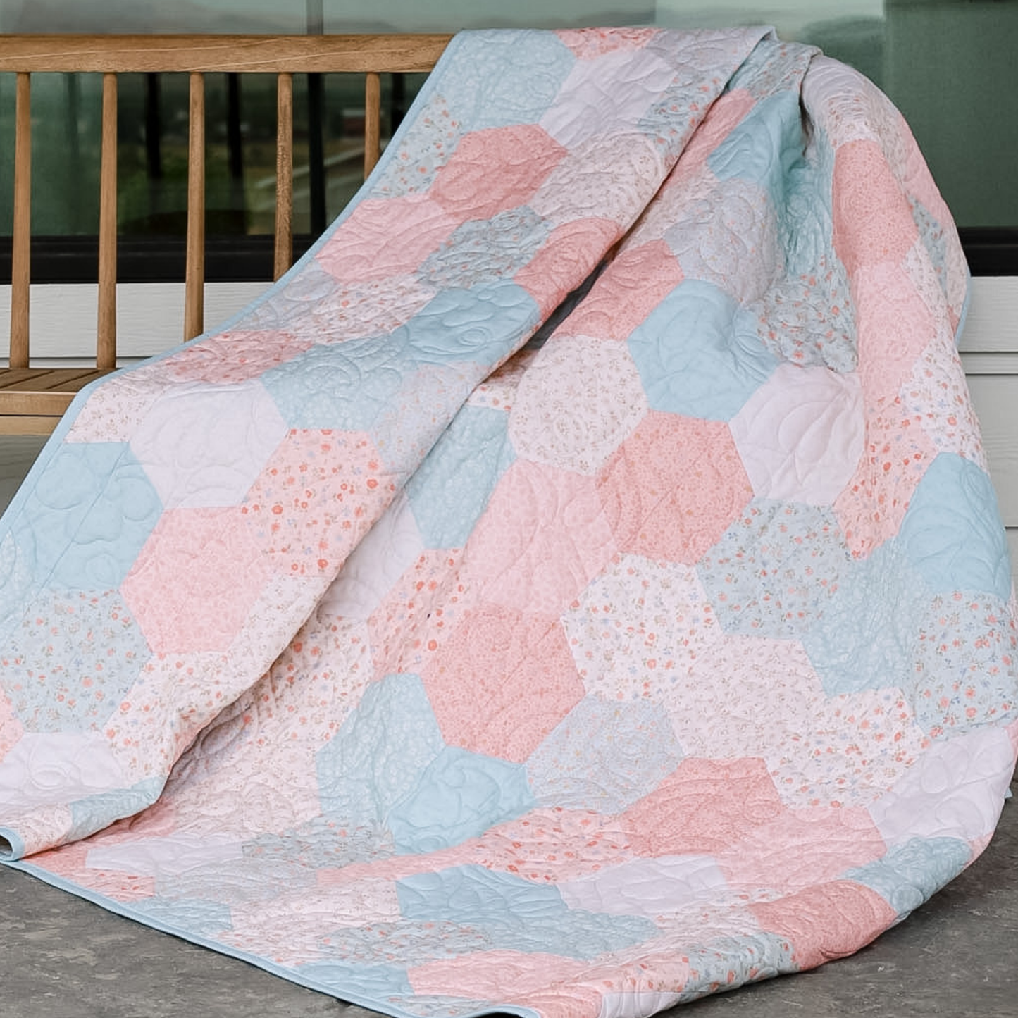 French Countryside Pre-Cut Quilt Kit  Featuring our new Cottage Florals fabric- Hexigons Made Easy