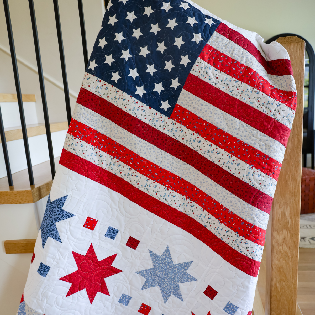 Freedom Song   Sew-Ready Quilt Kit Featuring Stunning New Red White and Blue Fabrics 61" X 75"