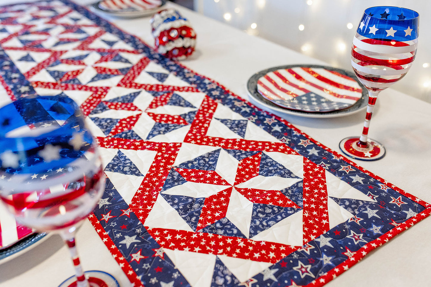 Sparklers Pre Cut Table Runner Kit Red, White and Blue