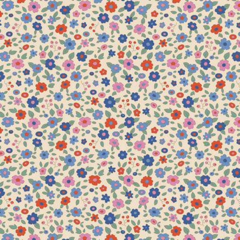 END OF BOLT 998 Fabric Tilda Evie Blue Creating Memories TIL130133 Background 100% cotton quilting fabric