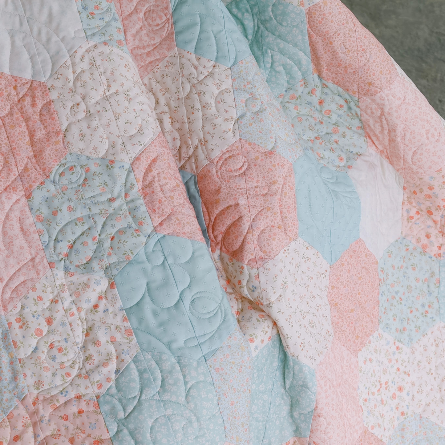 French Countryside Pre-Cut Quilt Kit  Featuring our new Cottage Florals fabric- Hexigons Made Easy